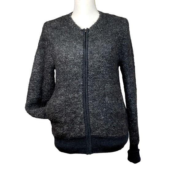 J Crew Zip Up Sweater Charcoal Gray Bumpy Wool Soft & Fluffy Jacket Size L - Picture 9 of 9